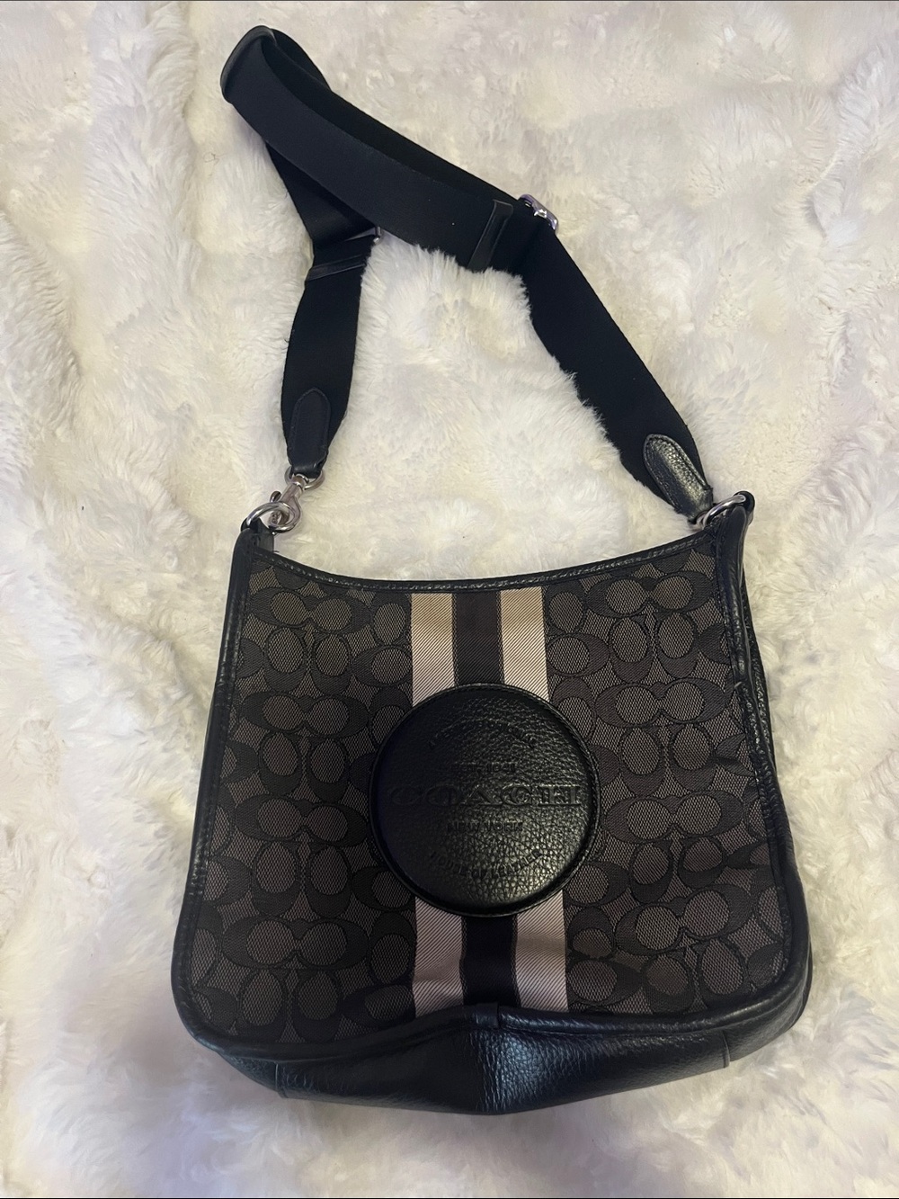 Coach Brown/Black Signature Stripe Crossbody Bag
